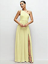 Front View Thumbnail - Butter Yellow Chiffon One-Shoulder Maxi Dress with Circle Skirt