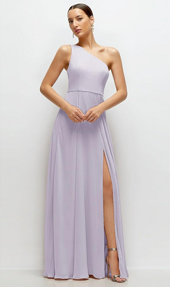 Front View - Moondance Chiffon One-Shoulder Maxi Dress with Circle Skirt