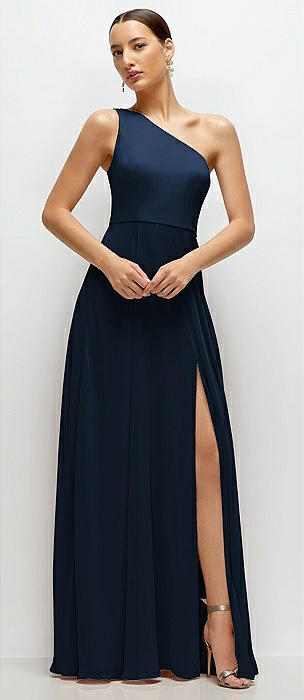 Chiffon One-Shoulder Maxi Dress with Circle Skirt