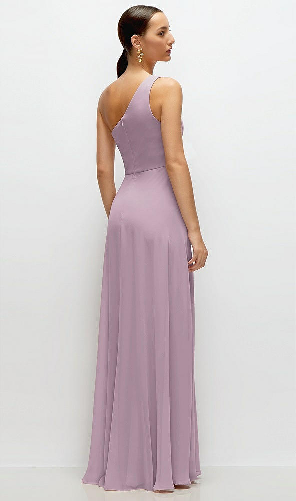 Back View - Suede Rose Chiffon One-Shoulder Maxi Dress with Circle Skirt