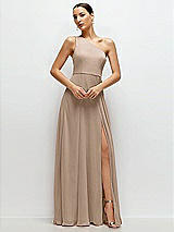 Front View Thumbnail - Topaz Chiffon One-Shoulder Maxi Dress with Circle Skirt