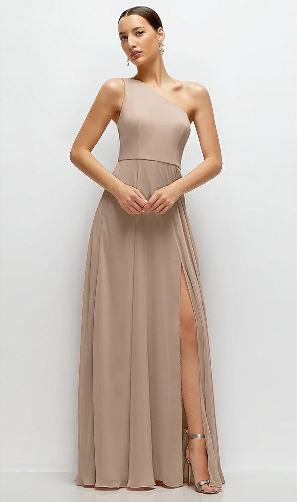 Front View - Topaz Chiffon One-Shoulder Maxi Dress with Circle Skirt