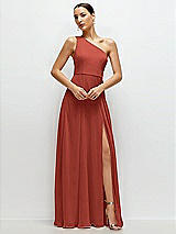 Front View Thumbnail - Amber Sunset Chiffon One-Shoulder Maxi Dress with Circle Skirt