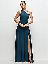 Front View Thumbnail - Atlantic Blue Chiffon One-Shoulder Maxi Dress with Circle Skirt