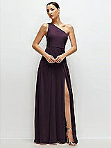 Front View Thumbnail - Aubergine Chiffon One-Shoulder Maxi Dress with Circle Skirt