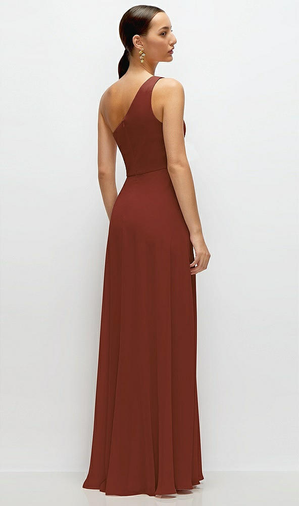 Back View - Auburn Moon Chiffon One-Shoulder Maxi Dress with Circle Skirt