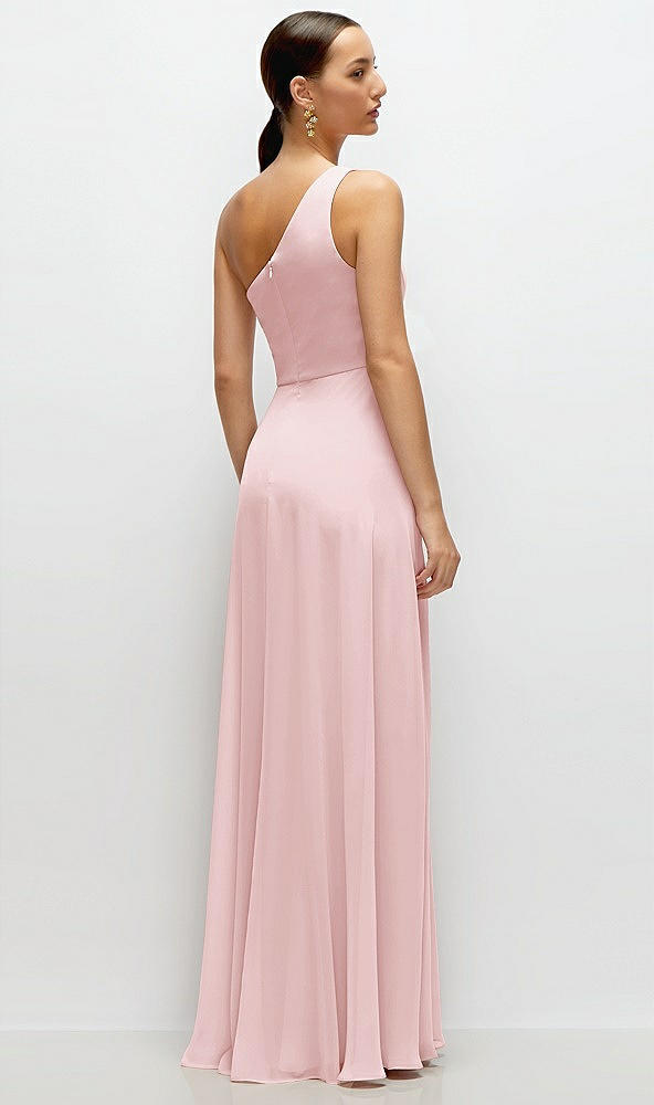 Back View - Ballet Pink Chiffon One-Shoulder Maxi Dress with Circle Skirt