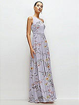 Side View Thumbnail - Butterfly Botanica Silver Dove Chiffon One-Shoulder Maxi Dress with Circle Skirt