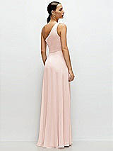 Rear View Thumbnail - Blush Chiffon One-Shoulder Maxi Dress with Circle Skirt