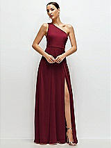 Front View Thumbnail - Burgundy Chiffon One-Shoulder Maxi Dress with Circle Skirt