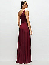 Rear View Thumbnail - Burgundy Chiffon One-Shoulder Maxi Dress with Circle Skirt