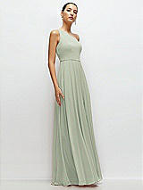 Side View Thumbnail - Celadon Chiffon One-Shoulder Maxi Dress with Circle Skirt