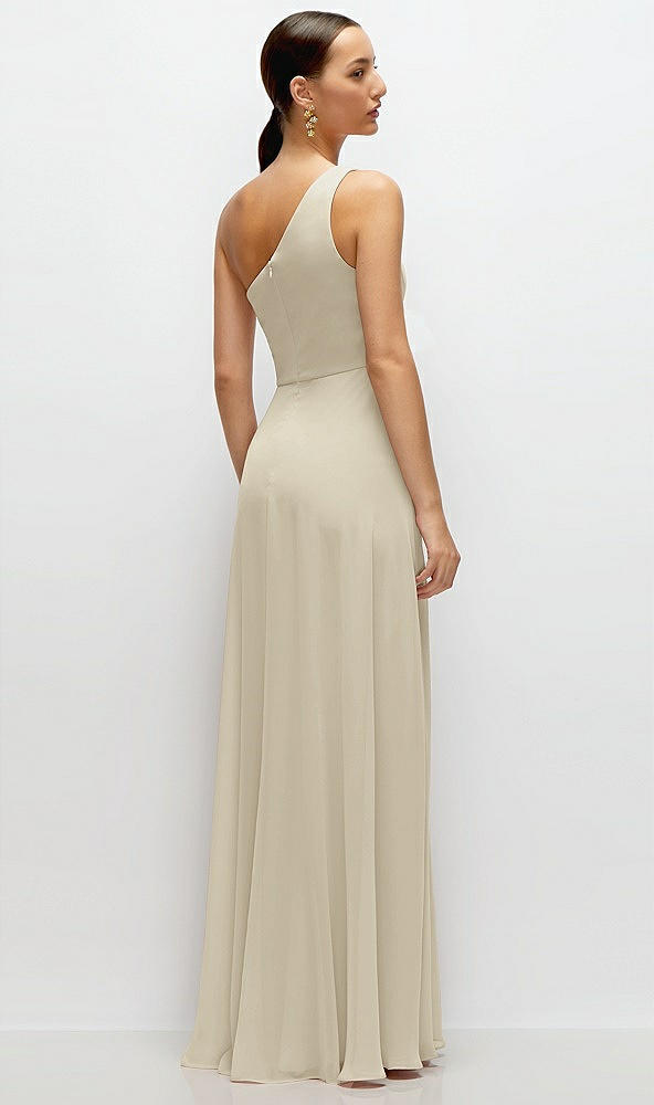 Back View - Champagne Chiffon One-Shoulder Maxi Dress with Circle Skirt