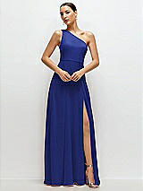 Front View Thumbnail - Cobalt Blue Chiffon One-Shoulder Maxi Dress with Circle Skirt