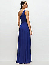 Rear View Thumbnail - Cobalt Blue Chiffon One-Shoulder Maxi Dress with Circle Skirt