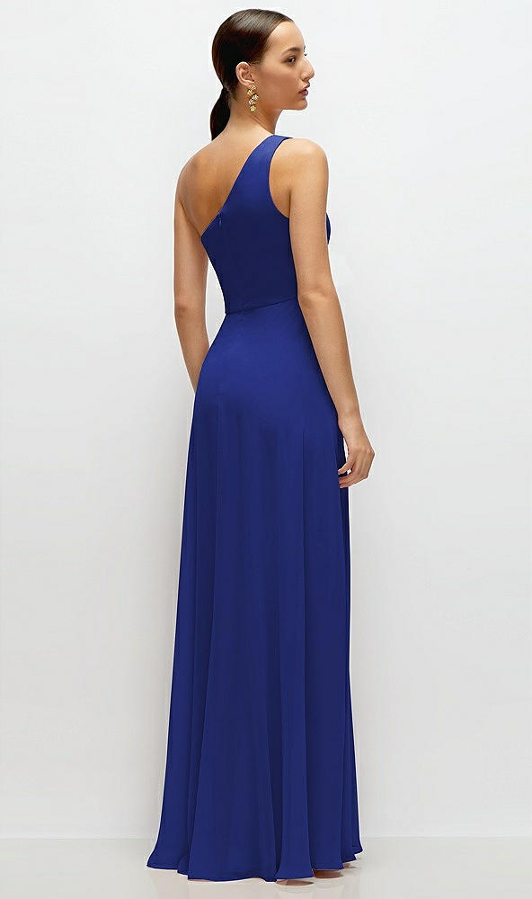 Back View - Cobalt Blue Chiffon One-Shoulder Maxi Dress with Circle Skirt