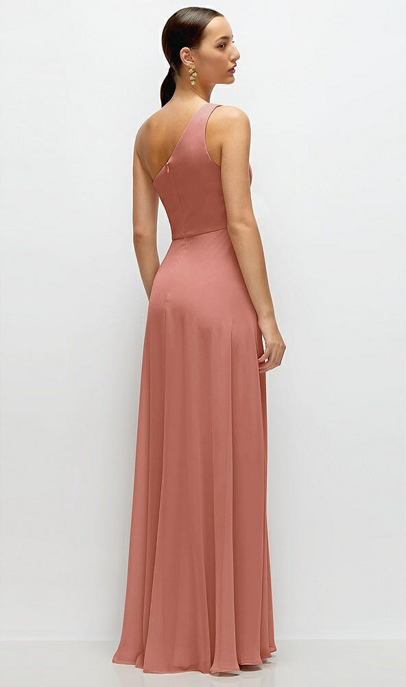 Back View - Desert Rose Chiffon One-Shoulder Maxi Dress with Circle Skirt