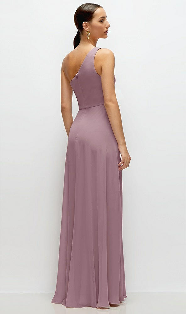 Back View - Dusty Rose Chiffon One-Shoulder Maxi Dress with Circle Skirt