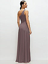 Rear View Thumbnail - French Truffle Chiffon One-Shoulder Maxi Dress with Circle Skirt