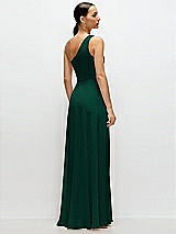 Rear View Thumbnail - Hunter Green Chiffon One-Shoulder Maxi Dress with Circle Skirt