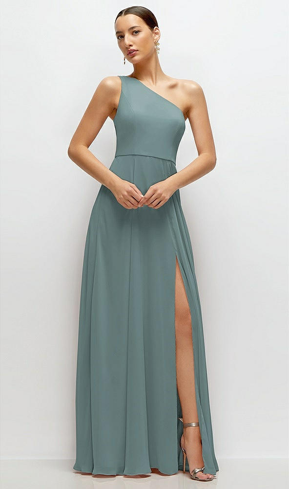 Front View - Icelandic Chiffon One-Shoulder Maxi Dress with Circle Skirt