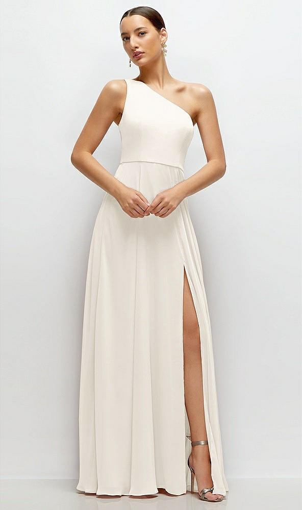 Front View - Ivory Chiffon One-Shoulder Maxi Dress with Circle Skirt