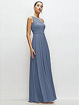 Side View Thumbnail - Larkspur Blue Chiffon One-Shoulder Maxi Dress with Circle Skirt