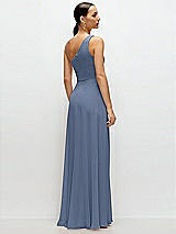 Rear View Thumbnail - Larkspur Blue Chiffon One-Shoulder Maxi Dress with Circle Skirt