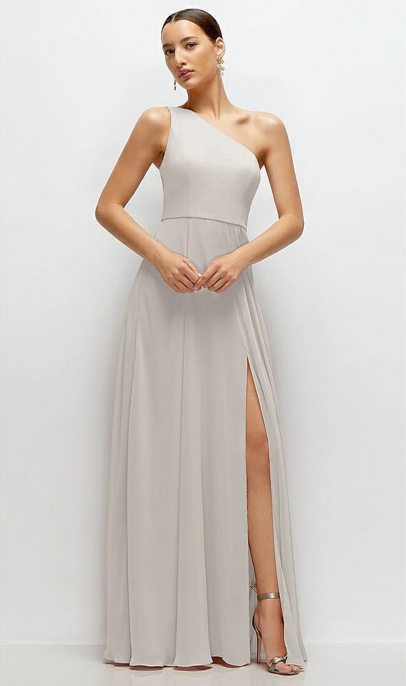 Front View - Oyster Chiffon One-Shoulder Maxi Dress with Circle Skirt