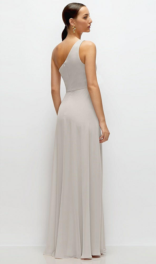 Back View - Oyster Chiffon One-Shoulder Maxi Dress with Circle Skirt