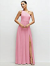 Front View Thumbnail - Peony Pink Chiffon One-Shoulder Maxi Dress with Circle Skirt