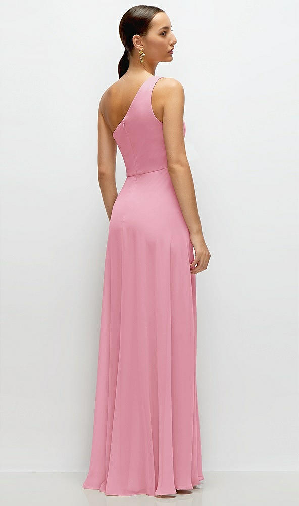 Back View - Peony Pink Chiffon One-Shoulder Maxi Dress with Circle Skirt