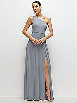 Front View Thumbnail - Platinum Chiffon One-Shoulder Maxi Dress with Circle Skirt