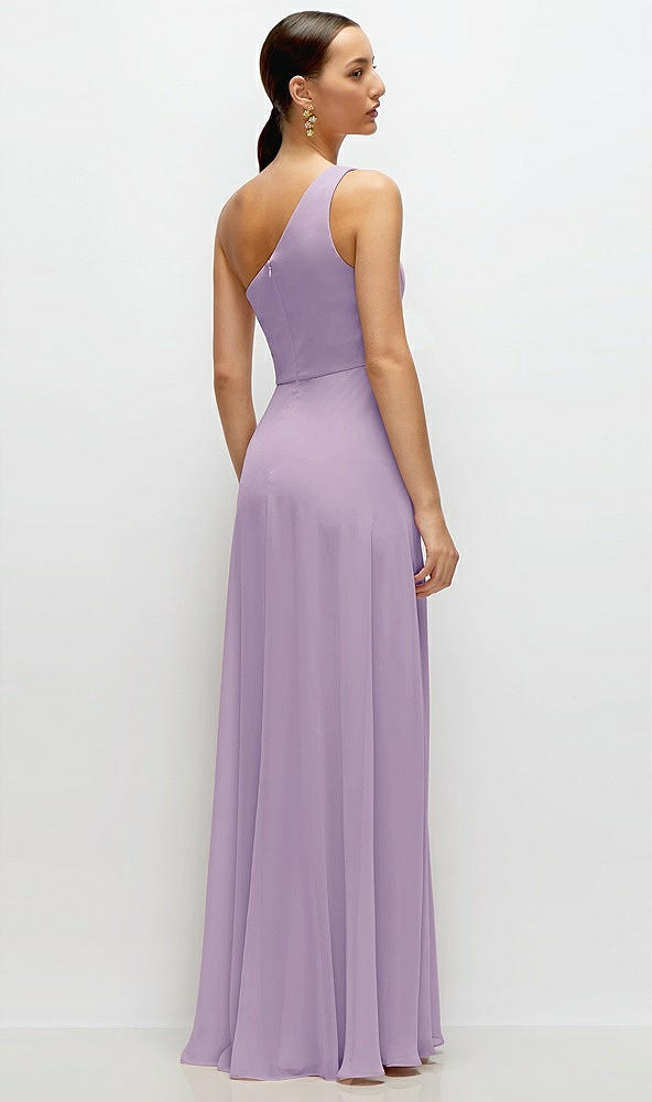 Back View - Pale Purple Chiffon One-Shoulder Maxi Dress with Circle Skirt