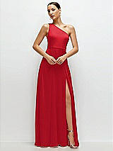 Front View Thumbnail - Parisian Red Chiffon One-Shoulder Maxi Dress with Circle Skirt