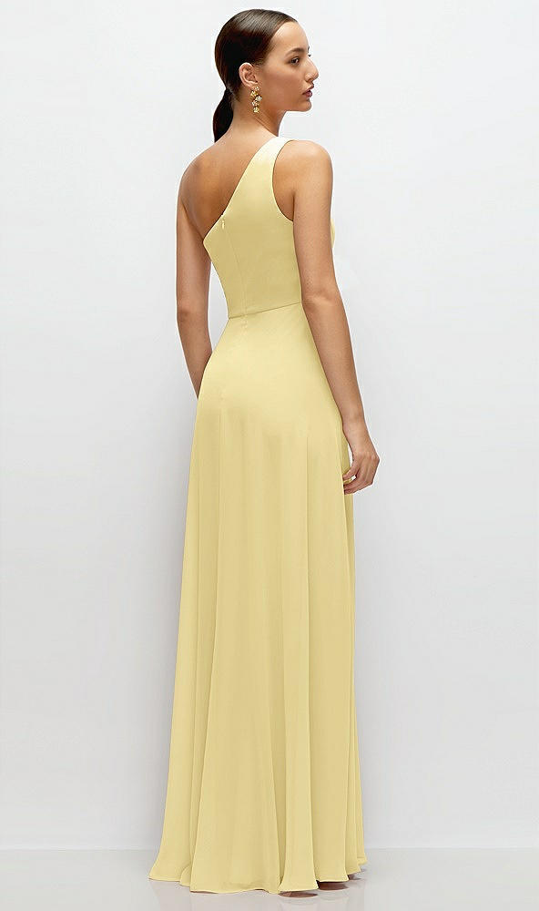 Back View - Pale Yellow Chiffon One-Shoulder Maxi Dress with Circle Skirt