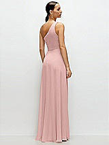 Rear View Thumbnail - Rose - PANTONE Rose Quartz Chiffon One-Shoulder Maxi Dress with Circle Skirt