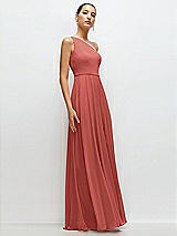 Side View Thumbnail - Coral Pink Chiffon One-Shoulder Maxi Dress with Circle Skirt