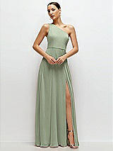 Front View Thumbnail - Sage Chiffon One-Shoulder Maxi Dress with Circle Skirt