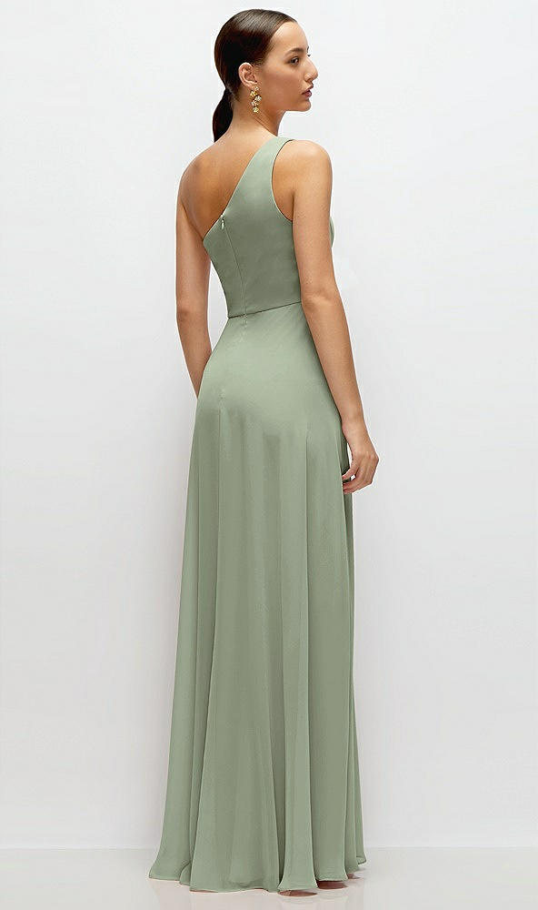 Back View - Sage Chiffon One-Shoulder Maxi Dress with Circle Skirt