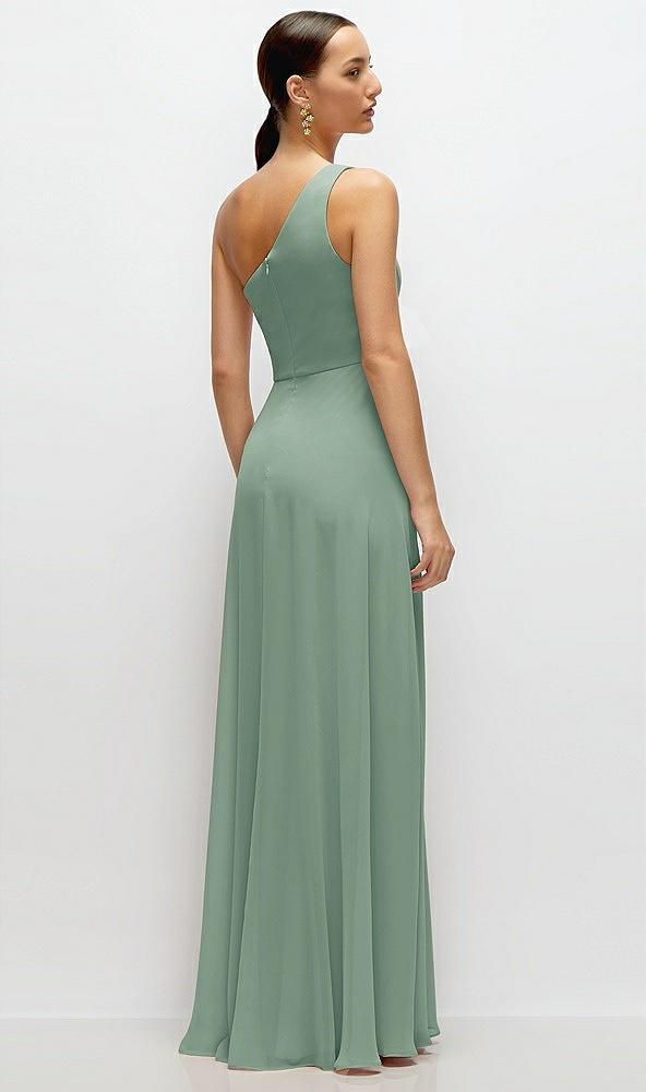 Back View - Seagrass Chiffon One-Shoulder Maxi Dress with Circle Skirt