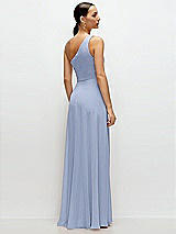 Rear View Thumbnail - Sky Blue Chiffon One-Shoulder Maxi Dress with Circle Skirt