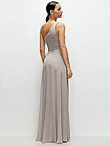 Rear View Thumbnail - Taupe Chiffon One-Shoulder Maxi Dress with Circle Skirt