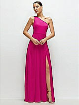 Front View Thumbnail - Think Pink Chiffon One-Shoulder Maxi Dress with Circle Skirt