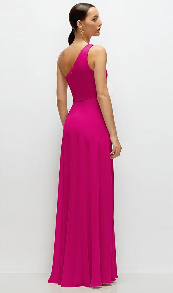 Back View - Think Pink Chiffon One-Shoulder Maxi Dress with Circle Skirt