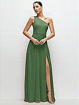 Front View Thumbnail - Vineyard Green Chiffon One-Shoulder Maxi Dress with Circle Skirt