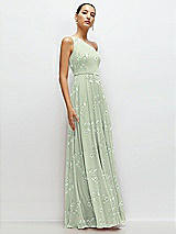 Side View Thumbnail - Vintage Primrose Sage Chiffon One-Shoulder Maxi Dress with Circle Skirt