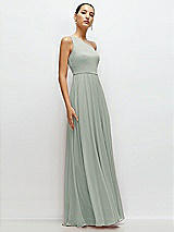 Side View Thumbnail - Willow Green Chiffon One-Shoulder Maxi Dress with Circle Skirt