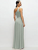 Rear View Thumbnail - Willow Green Chiffon One-Shoulder Maxi Dress with Circle Skirt