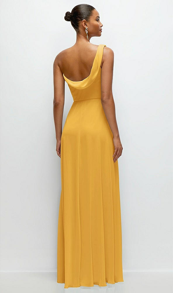 Back View - NYC Yellow Chiffon One-Shoulder Maxi Dress with Draped Cowl Neckline